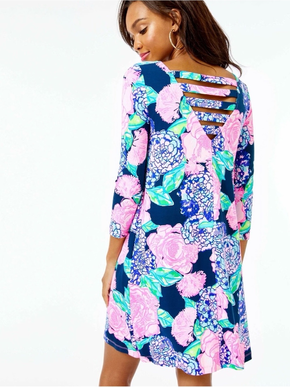 Lilly Pulitzer Ophelia Swing High Tide Navy Blue Hey Hey Bouquet Dress small